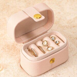 Chic Mini Faux Leather Jewelry Box for Rings & Earrings - Portable Organizer